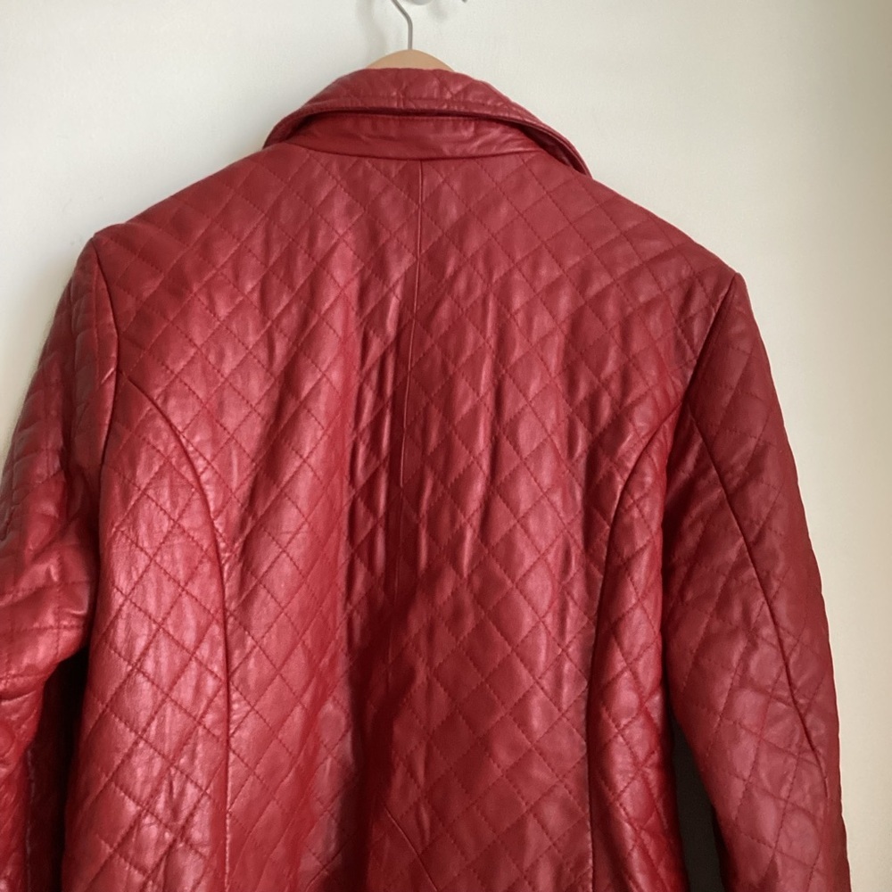Vintage Neiman Marcus Leather Coat Womens Large Burgundy Red Diamond Pattern - Picture 6 of 16